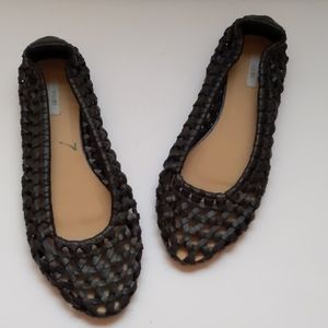 Ecote black woven faux-leather flats-sz 7